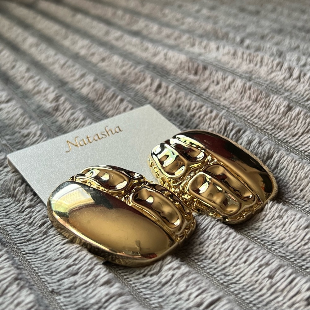 Rare NWT Natasha Couture Statement Oversized Geometric Gold Drop Earrings Fancy
